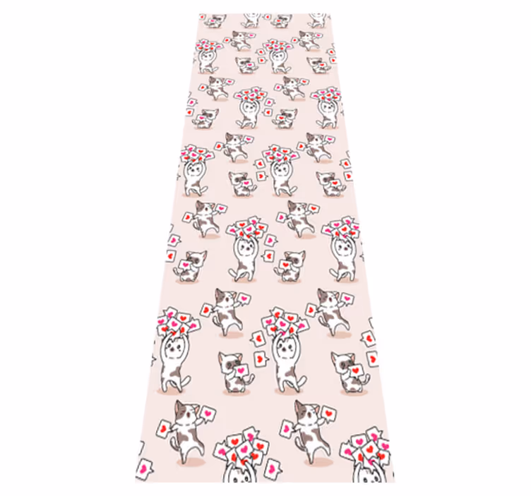 Bedroom vinyl rug with cat and heart icons pattern - TenStickers