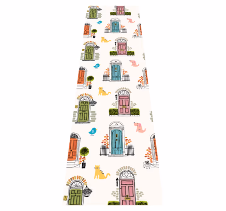 Bedroom vinyl rug with animal and building designs - TenStickers
