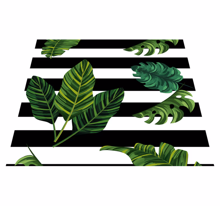 Nature vinyl rug with tropical leaves and geometric shapes - TenStickers