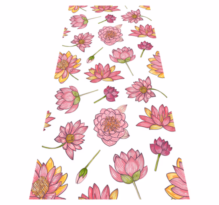 Nature vinyl rug pink lotus flowers - TenStickers