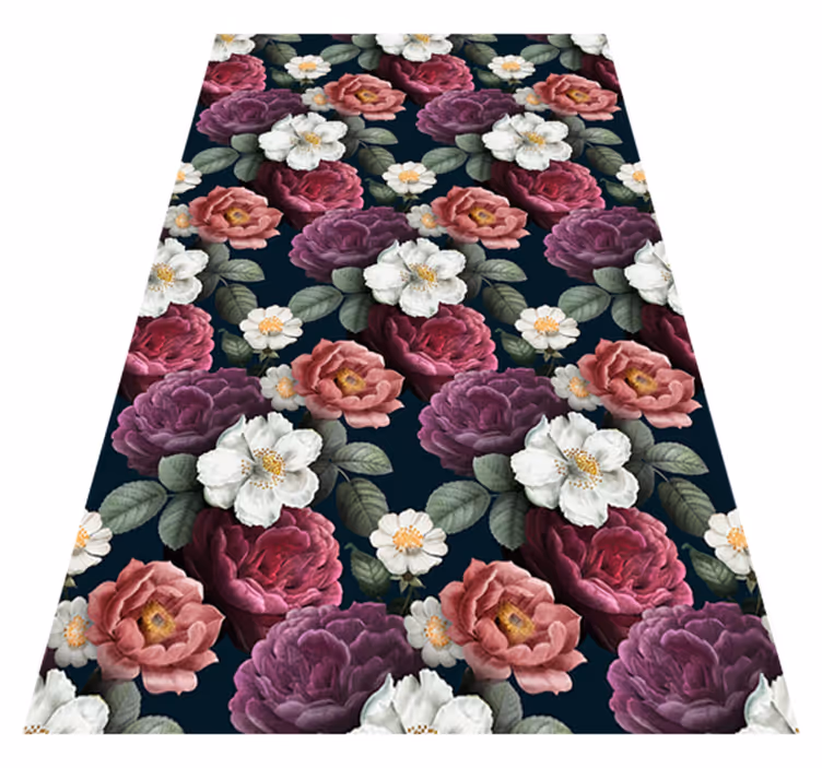 Nature vinyl rug with white flower petals design - TenStickers