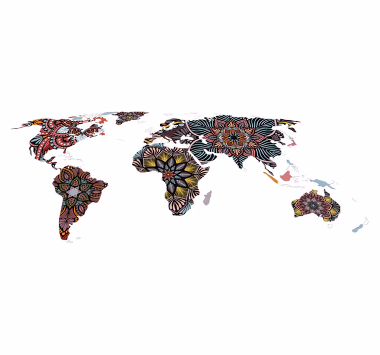 World map vinyl rug mandala world map rug - TenStickers