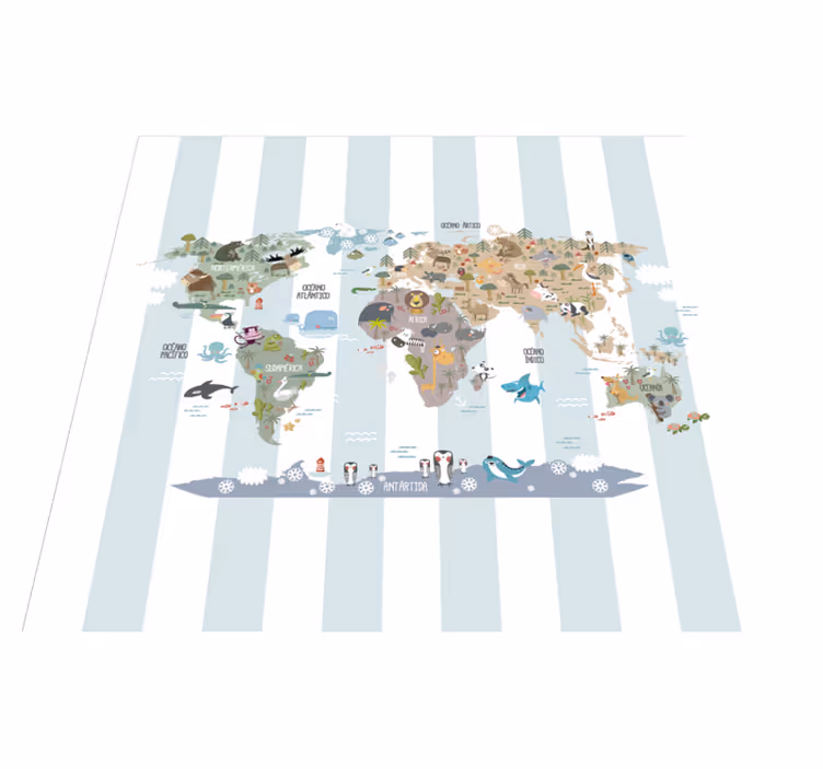 World map vinyl rug featuring fauna design - TenStickers