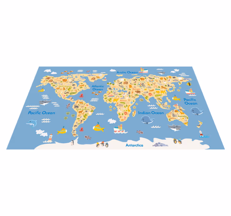 World map vinyl rug for english kids - TenStickers