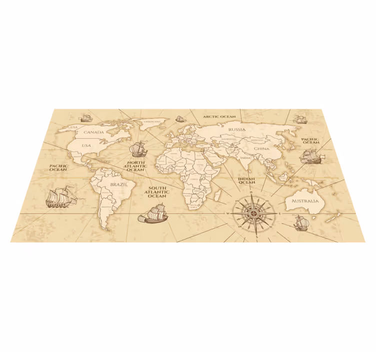 World map vinyl rug retro sepia wall mural - TenStickers