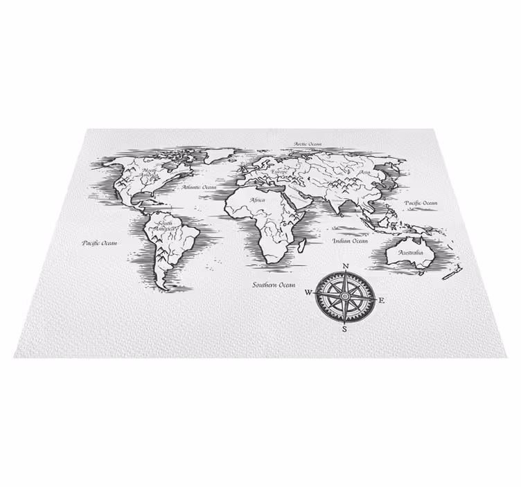 World map vinyl rug elegant world map design - TenStickers