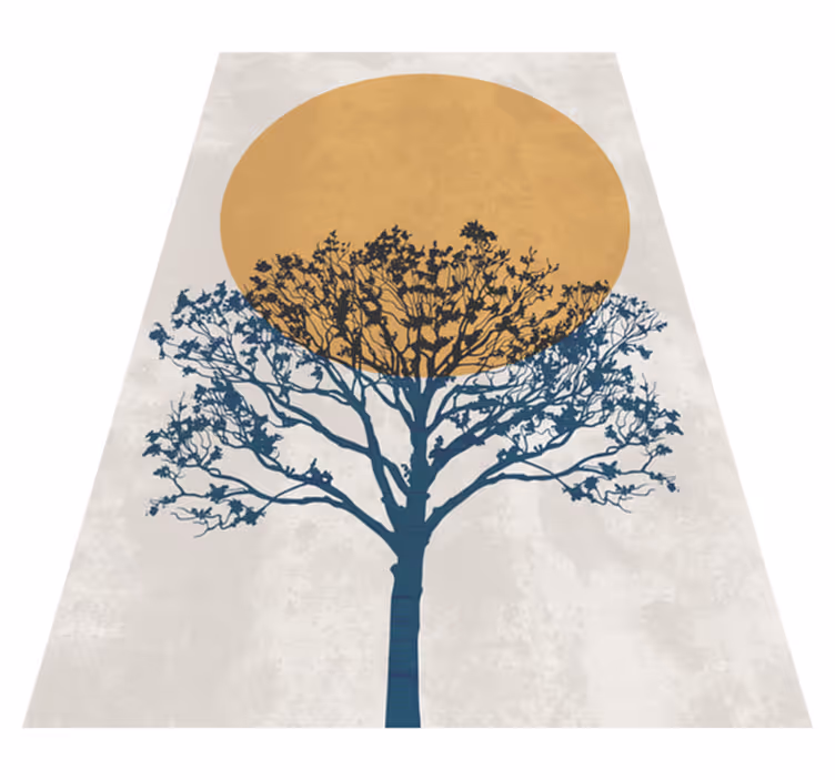 Floral vinyl rug with sunrise tree design - TenStickers