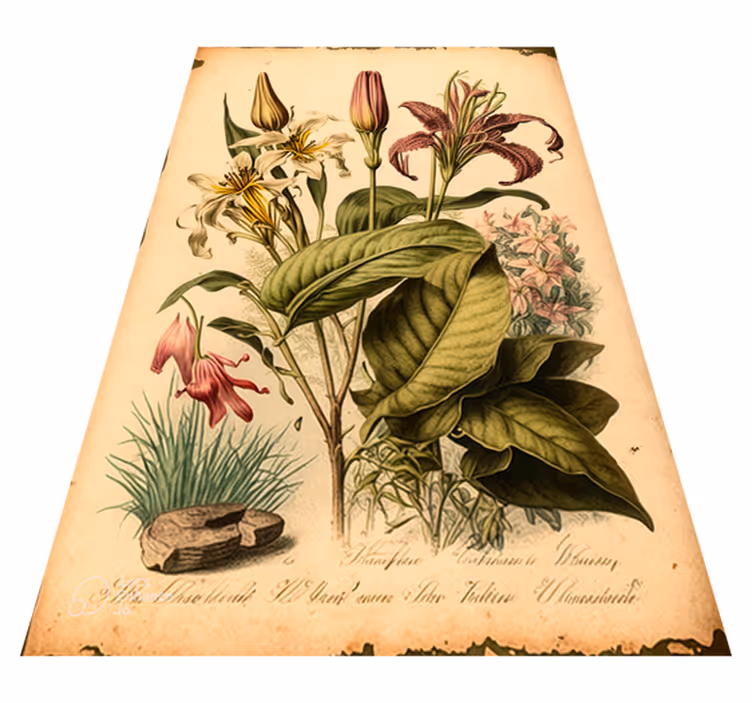 Vintage botanical print floral vinyl rug - TenStickers