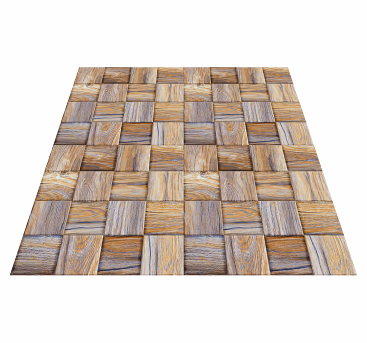 Geometric vinyl rug 80's wood look mosaic - TenStickers