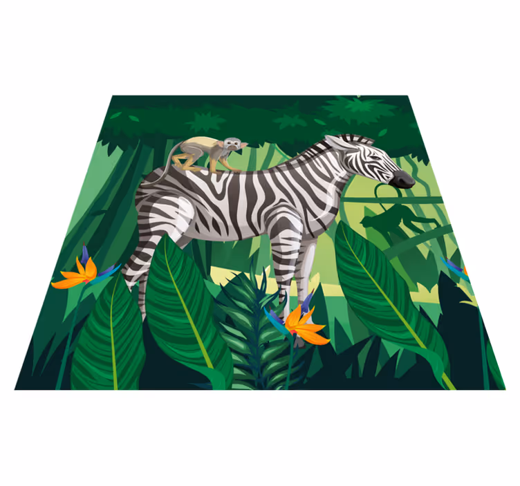 Kids vinyl rug with giraffe zebra and monkey set 4 - TenStickers