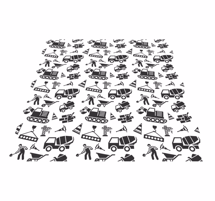Kids vinyl rug in solid color excavators and trucks - TenStickers