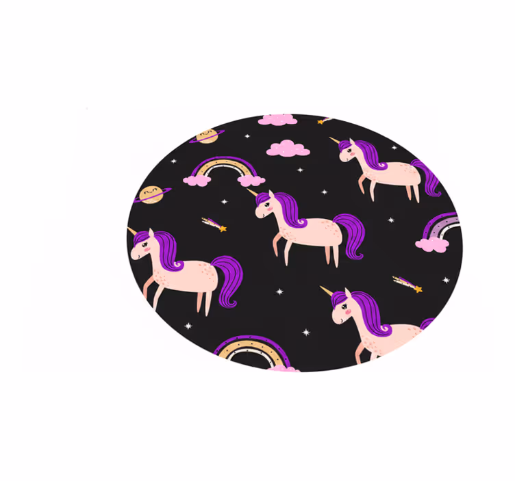 Kids vinyl rug with artistic unicorns on dark background - TenStickers