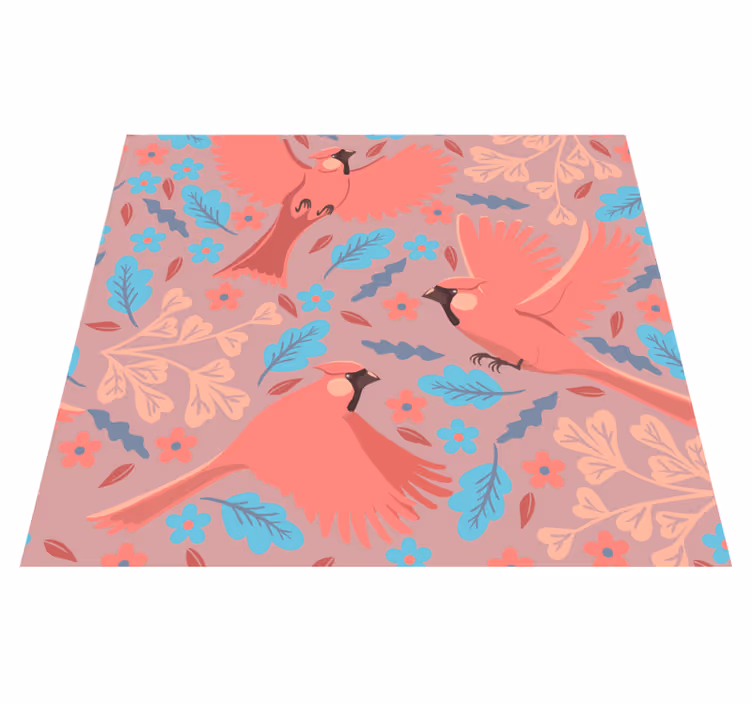 Living room vinyl rug with blush birds on branches - TenStickers