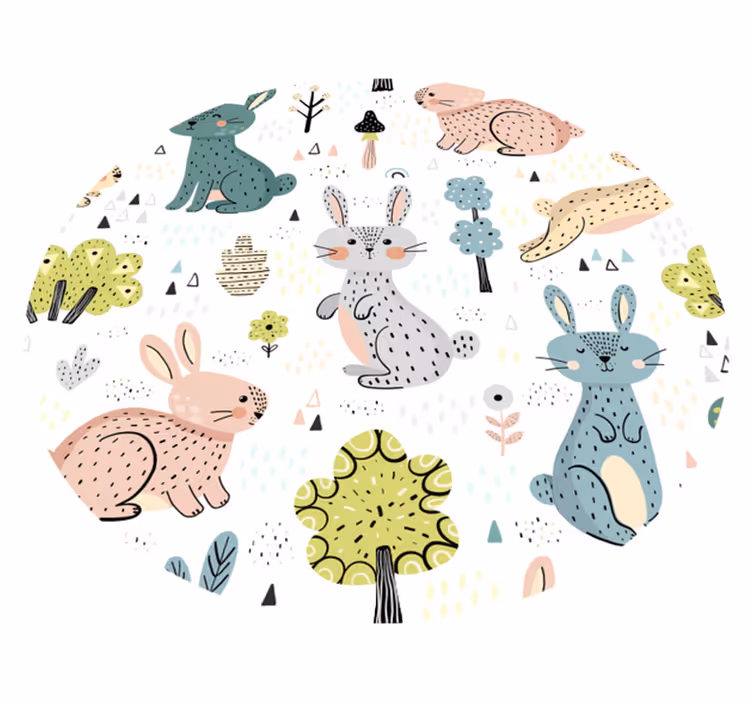Illustrated Bunnies Circular Nursery Rug - TenStickers