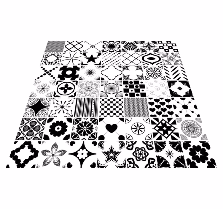 Geometric Black White Pattern Tile Carpet - TenStickers