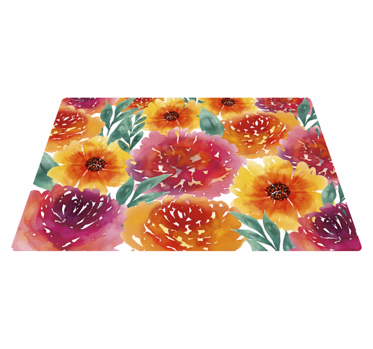 Vintage vinyl rug full color flowers - TenStickers