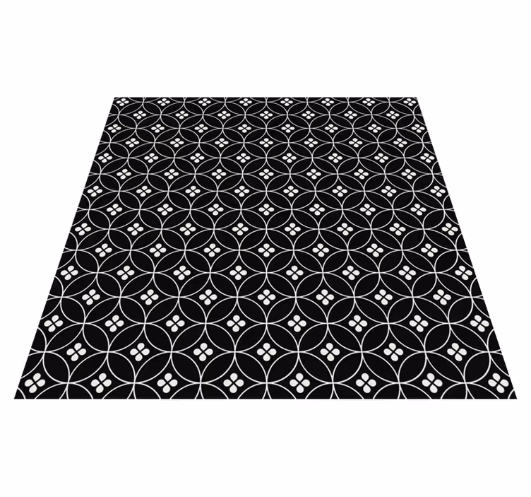 Black background with flower tiles vinyl kitchen mat - TenStickers
