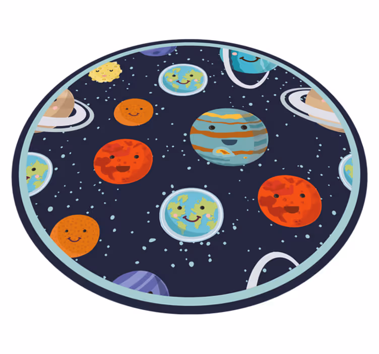 Smiling Planets Circle Playroom Carpet - TenStickers