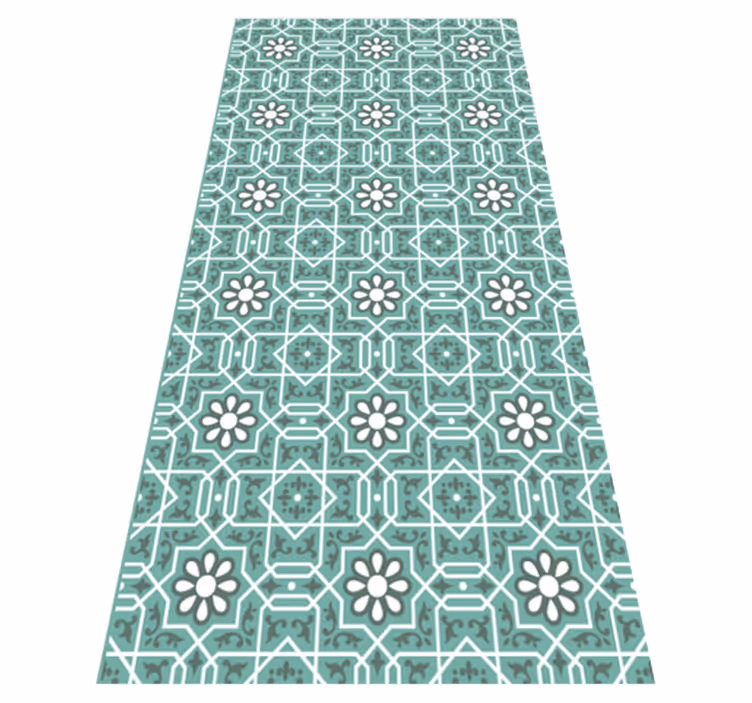 Turquoise tiles pattern vinyl kitchen mat - TenStickers