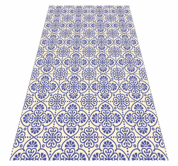 Blue floral Moroccan kitchen vinyl rug - TenStickers