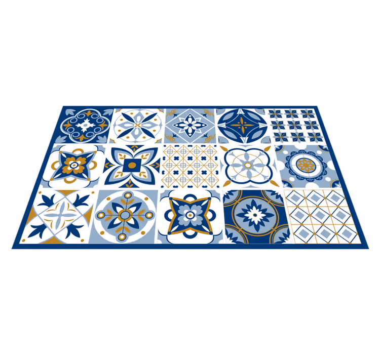 Blue Square tiles  kitchen vinyl rug - TenStickers