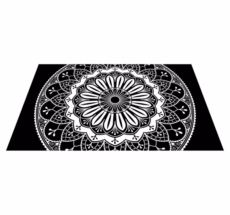 Black botanical motif mandala vinyl rug - TenStickers
