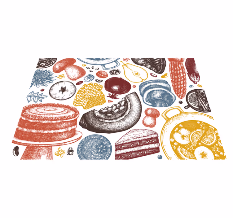 Culinary illustrations kitchen vinyl rug - TenStickers