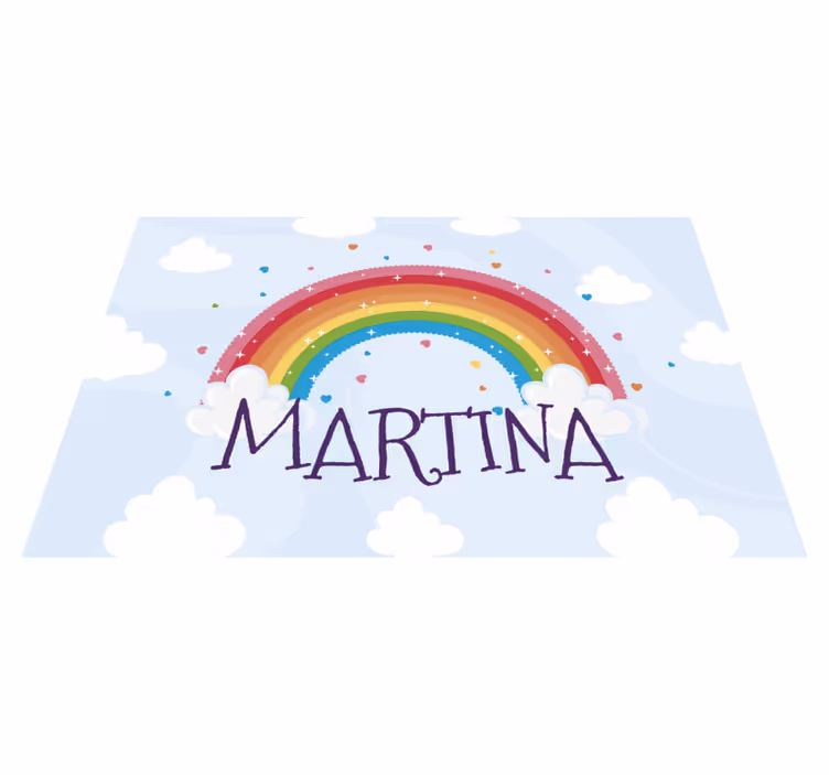 Rainbow clouds with name kids vinyl rug - TenStickers