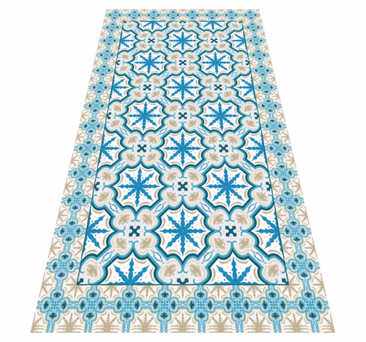 Retro blue and beige tiles kitchen vinyl rug - TenStickers