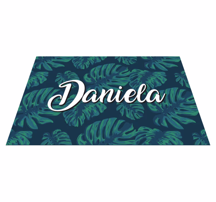 Tropical leaves with name teen vinyl rug - TenStickers