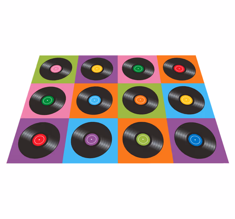 Musical vinyl disk plates pattern kitchen vinyl rug - TenStickers