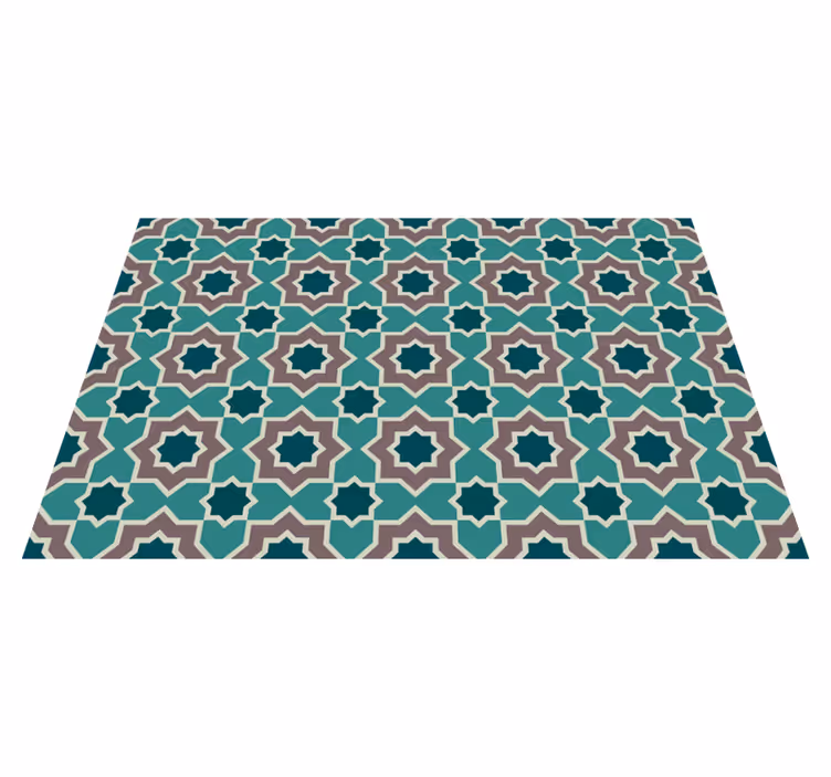 Turquoise and green shapes tile kitchen vinyl rug - TenStickers