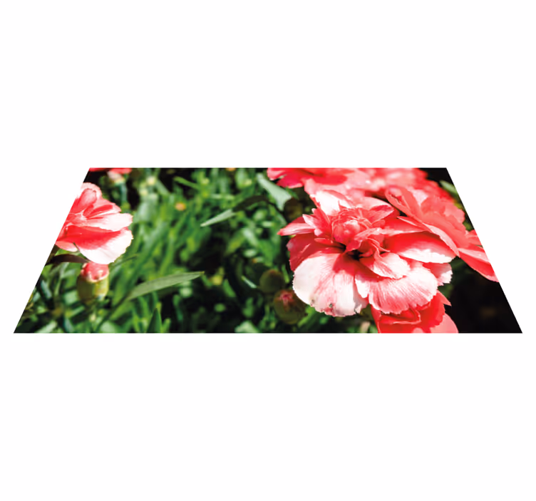 Pink blooms and grass floral vinyl rug - TenStickers