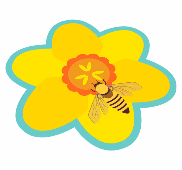Bee on a sunflower floral vinyl rug - TenStickers