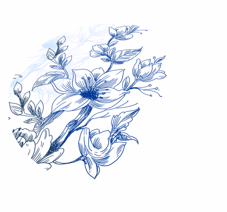 Blue botanical sketch floral vinyl rug - TenStickers