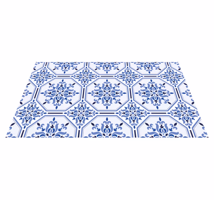 Azure blossom elements tile vinyl rug - TenStickers