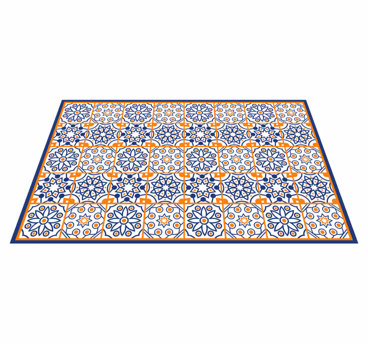Vibrant blue pattern tile vinyl rug - TenStickers