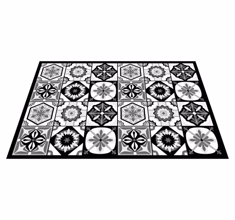 black, white and grey tiles kitchen vinyl rug - TenStickers