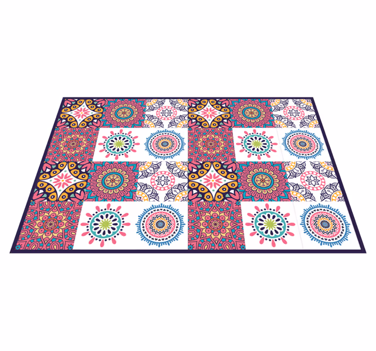 Lively floral motifs tile vinyl rug - TenStickers