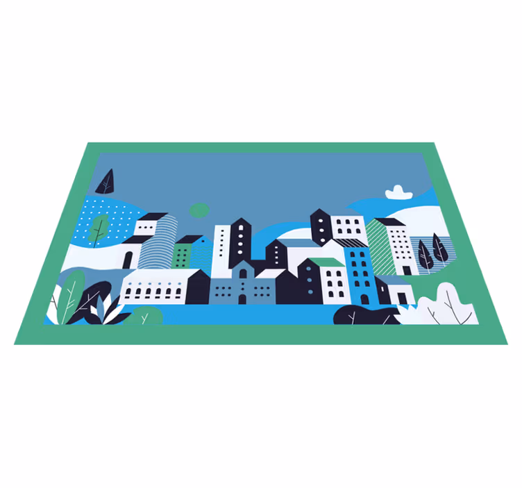 Blue urban landscape kids vinyl rug - TenStickers
