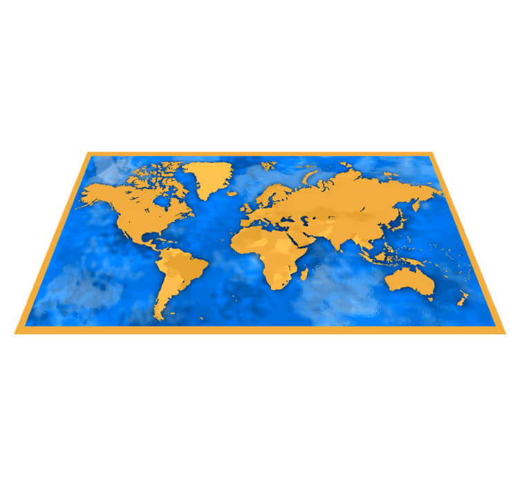 Golden and blue map world map vinyl rug - TenStickers