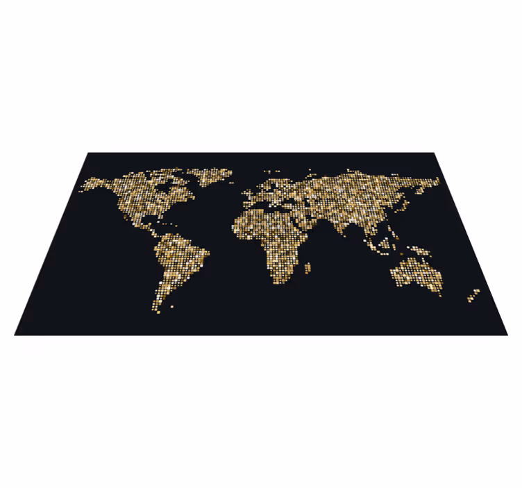 World map vinyl rug in golden hues - TenStickers
