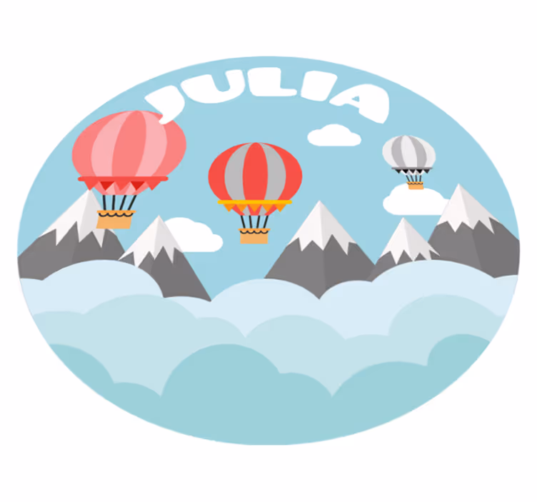 Mountains and balloons with name kids vinyl rug - TenStickers