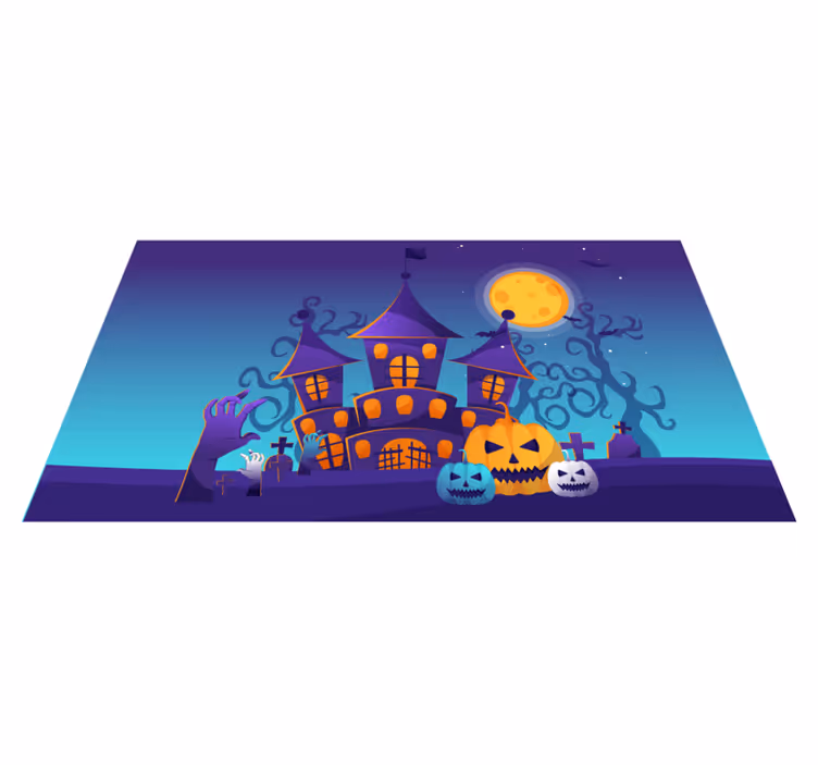 Haunted Castle Scene halloween vinyl rug - TenStickers