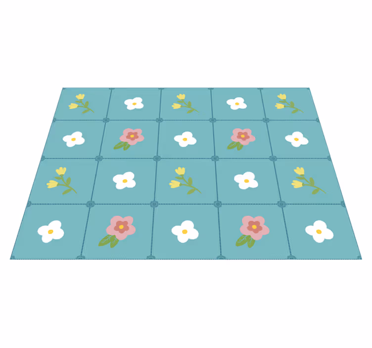 Floral Tile Pattern flower rug - TenStickers