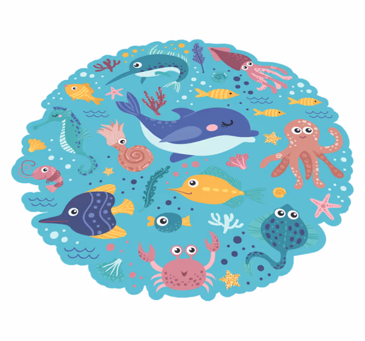 Fish illustrations bedroom kids vinyl rug - TenStickers