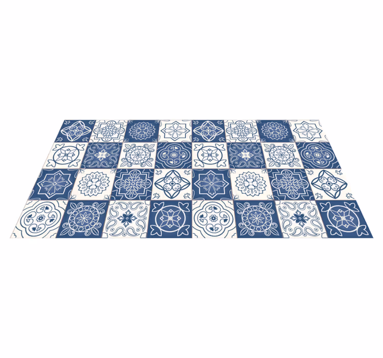Vintage blue tiles kitchen floor mat - TenStickers