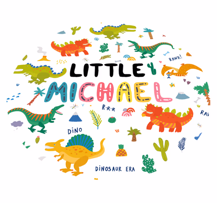 Dinosaurs With Name kids vinyl rug circular - TenStickers