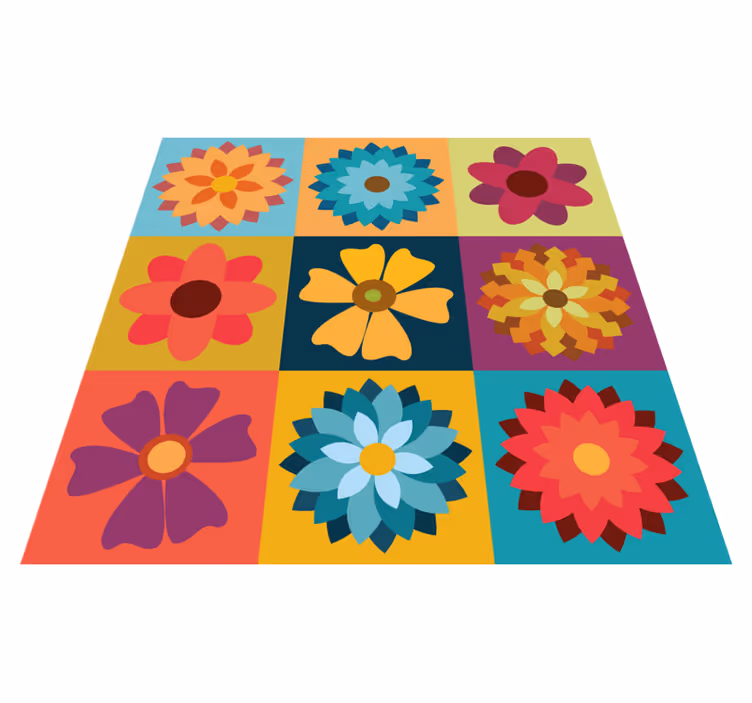 Multicolour hippie flowers tile carpet - TenStickers