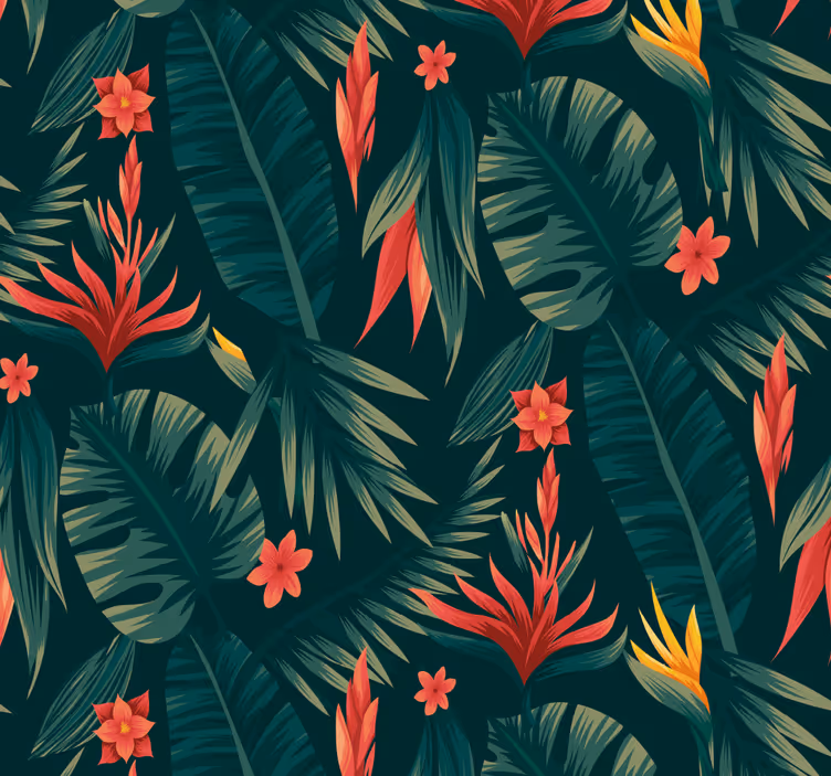 Tropical floral display jungle themed wallpaper - TenStickers